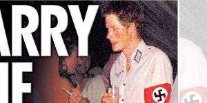 Harry the Nazi:the Sun’s front page after Prince Harry dressed up in a Nazi costume.