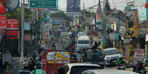 Heavy afternoon traffic at Canggu makes for slow going on the road.