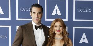 Sacha Baron Cohen and Isla Fisher at a screening of the Oscars in Sydney in 2021.