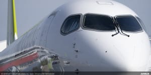 An Airbus A220 for airBaltic,one of the launch customers for the plane.