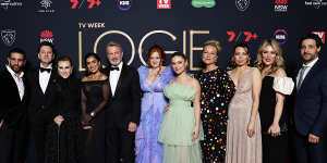 Sam Neill (fifth from left) and the cast of The Twelve on the red carpet. 