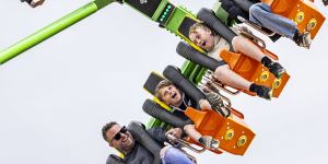 Thrill seekers at the Royal Melbourne Show brave the rides. 