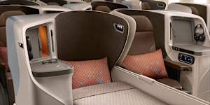 Singapore Airlines’ A350-900 lie-flat business class seat.