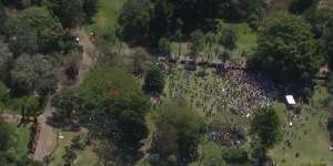 The rally began in the Botanic Gardens.