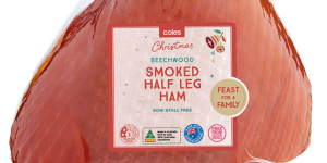 Coles beechwood single-smoked half leg ham.