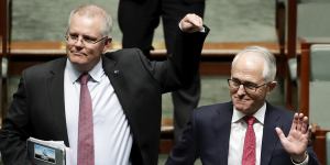 Then-Treasurer Scott Morrison and Prime Minister Malcolm Turnbull during question time on August 21,2018. 