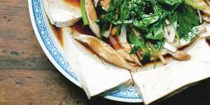 Hetty McKinnon's steamed tofu and shiitake mushrooms with ginger,spring onion and soy.