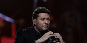 Michael Buble performs at Qudos Bank Arena. Buble performed songs from his 11th studio album,Higher,and a selection of his original smash hits. 09 June,2023. Photo:Brook Mitchell