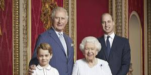 The line of succession:Queen Elizabeth,Prince Charles,Prince William and Prince George pose for a photo to mark the start of the new decade.