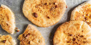 Pita bread with crushed almonds.