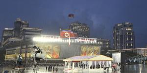 The test flight of a drone during the military parade on Kim Il Sung Square in Pyongyang on Thursday.
