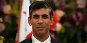 British Prime Minister Rishi Sunak at the Lord Mayor’s Banquet at The Guildhall in London. 