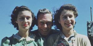 Princess Margaret and Princess Elizabeth with their father King George VI onboard HMS Vanguard in 1947,in footage from the new documentary.