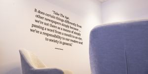 The quote by Graham Perkin that is inscribed on the wall of the lobby at The Age.