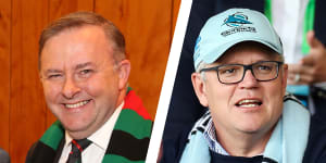 Anthony Albanese wears the red and green of the Rabbitohs versus Scott Morrison’s Sharks’ blue and white. We’ll know in May which leader,and which side of Sydney,emerges triumphant.