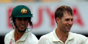 Simon Katich with Mitchell Johnson in 2008.