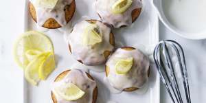 Little lemon and currant cakes with lemon glaze.