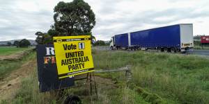 United Australia Party signs on the Western Freeway.