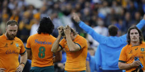 Wallabies players after their one-point defeat to Italy on the Spring Tour.