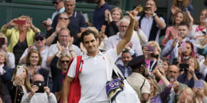 Roger Federer leaves the court after being defeated by Poland’s Hubert Hurkacz. 