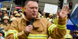 Firefighters’ union chief Peter Marshall at a rally related to the 2016 pay dispute.