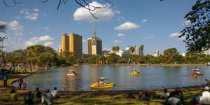 The Nairobi City skyline seen from Uhuru Park.
