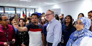 Services Australia chief executive David Hazlehurst was mobbed for selfies by some of the new recruits at the Parramatta office last week.