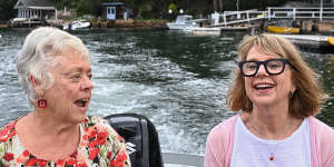 Scotland Island residents Dr Robyn Iredale,left,and Nettie Lodge take to the water.