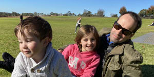 Stephen Massa with his children Valentina,6,(centre) and Christian,2.