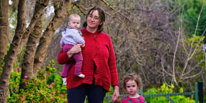 Katie Dircks with her children Ernie,2,and Ada,8 months,at their home in Bendigo.