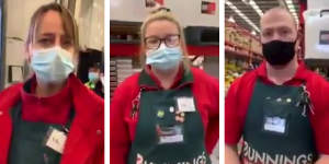 Bunnings staff dealing with a customer who refused to wear a mask.