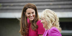 The Duchess of Cambridge with US First Lady Jill Biden during a school visit in Cornwall in June.