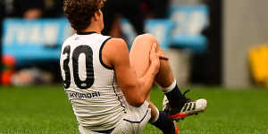 Grounded:Curnow hurt his knee against the Dockers in mid-2019 and hasn’t played since.