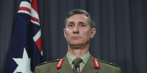 Major-General Craig Furini at the 2018 press conference announcing his appointment as the commander of Operation Sovereign Borders.