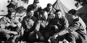 US Soldiers at Camp Pell in Royal Park learn how to use a portable wireless field set in 1942. 