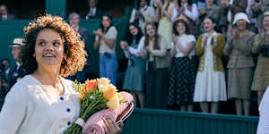 Lila McGuire enters Centre Court at Wimbledone,aka Highett Bowls Club in Melbourne. 