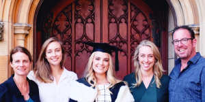 Peter Downey and wife Meredith with daughters (L-R) Rachael,Matilda,Georgia at Matilda’s university graduation in 2017.