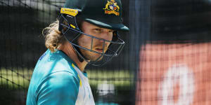 Will Pucovski in the SCG nets just prior to his only Test match appearance to date,in January 2021.