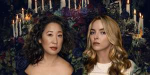 Sandra Oh as Eve Polastri and Jodie Comer as Villanelle in Killing Eve.