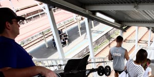 Parents forced to carry prams down the stairs at Redfern station. 