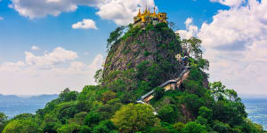 Mount Popa,Myanmar,beckons ... but the hike to the monastery is no easy stroll.