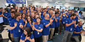 Scientists at the CERN lab in Geneva celebrate the resumption of collisions of the Large Hadron Collider on July 5,2022