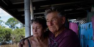 Gail and Bill Ferrier in their flood-affected home in Woodburn in the Northern Rivers region.