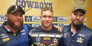 Cowboys forward Reuben Cotter with father Terry (left) and late uncle Dale (right).