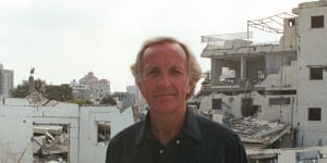 John Pilger during filming for his documentary Palestine is Still the Issue. 