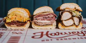 A selection of the sandwich line-up at Harvey’s Hot Sandwiches in Parramatta.