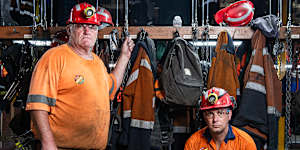 Luke Baker (Miner driver)and Jason Thoroughgood (pit top leading hand) Myuna coal mine workers whose jobs are hanging in the balance amid a dispute between Centennial Coal and Origin Energy over the terms of a deal to supply the Eraring power station until its new closure date of 2029