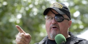 Stewart Rhodes,founder of the citizen militia group known as the Oath Keepers,in 2017. Rhodes was found guilty of seditious conspiracy for a plot to overturn the 2020 US presidential election.
