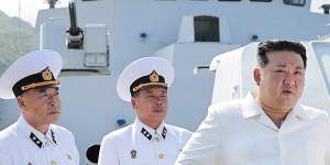 North Korean leader Kim Jong Un inspects the Guards 2nd Surface Ship Flotilla of the East Sea Fleet of the Navy of the Korean People’s Army.