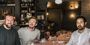 Chef Dan Pepperell,left,has opened Bistrot 916 in Sydney’s Potts Point with his partners Andy Tyson and Michael Clift.